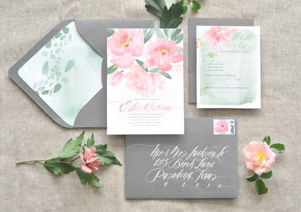 Invitación de Boda con caligrafia y acuarela