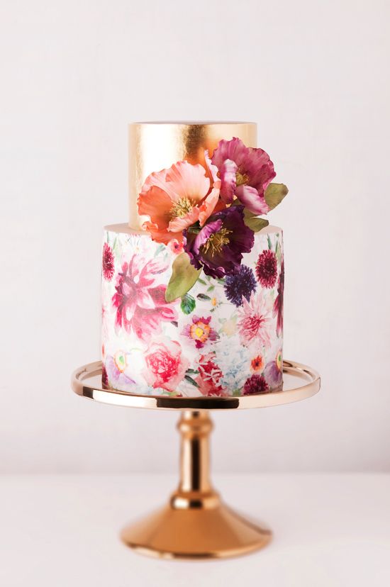 Pastel de Boda Pintado  a mano con flores