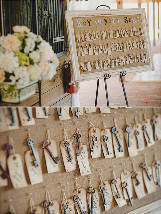Tarjetas individuales con llaves para indicar la mesa de los invitados