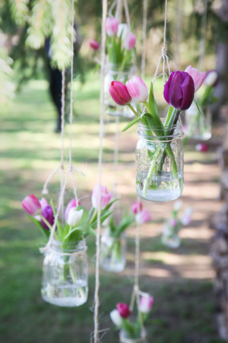 Decoraciones de Tulipanes en envases de vidrio 