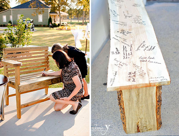 Que los invitados firmen una banca - Creativos Libros de Firmas para Bodas