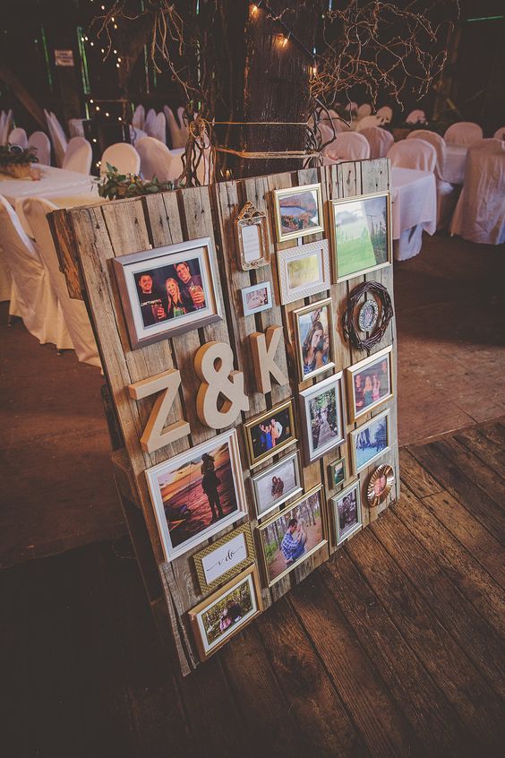 Pallet con fotos para decorar la boda