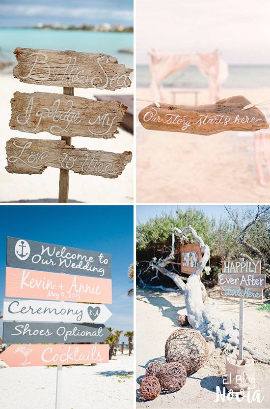 Letreros de madera para una boda en la playa
