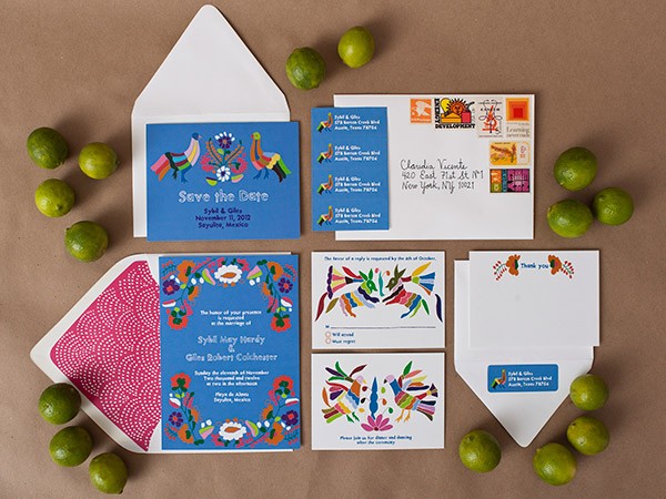 Invitacion boda mexicana textil otomi