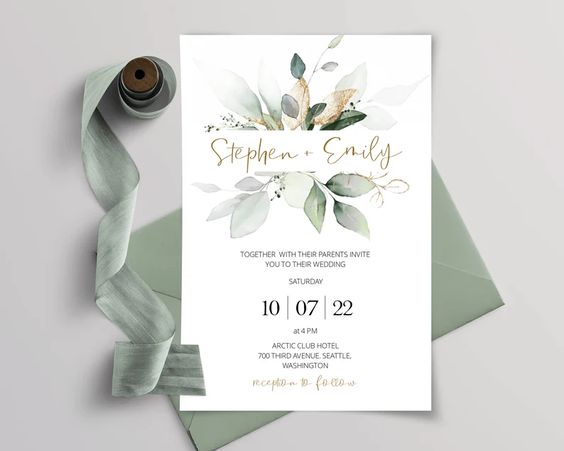 invitación de boda acuarela hojas de eucalipto