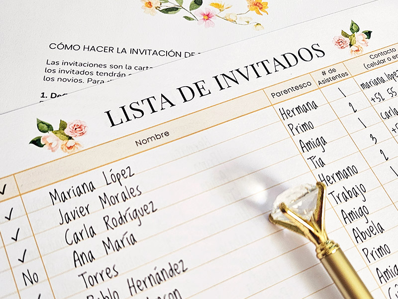 Plantilla para hacer la lista de invitados de boda